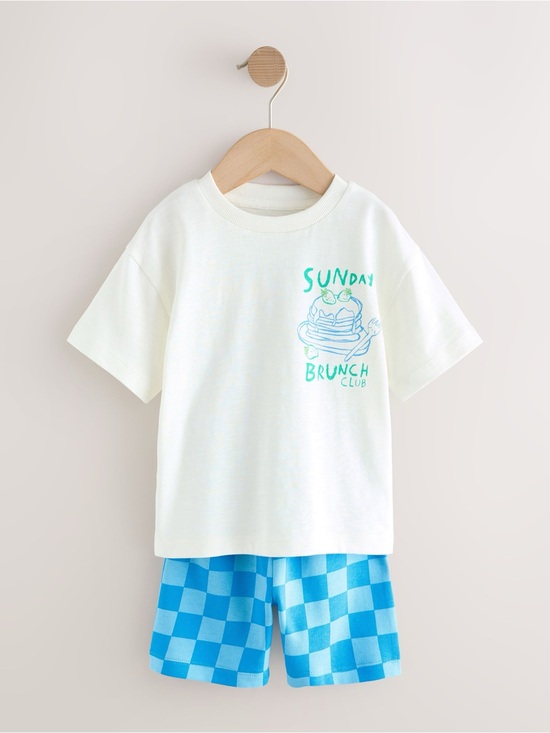next Other - Next • NWT Kids 'Sunday Brunch Club' Tee & Checker Shorts - White & Bright Blue